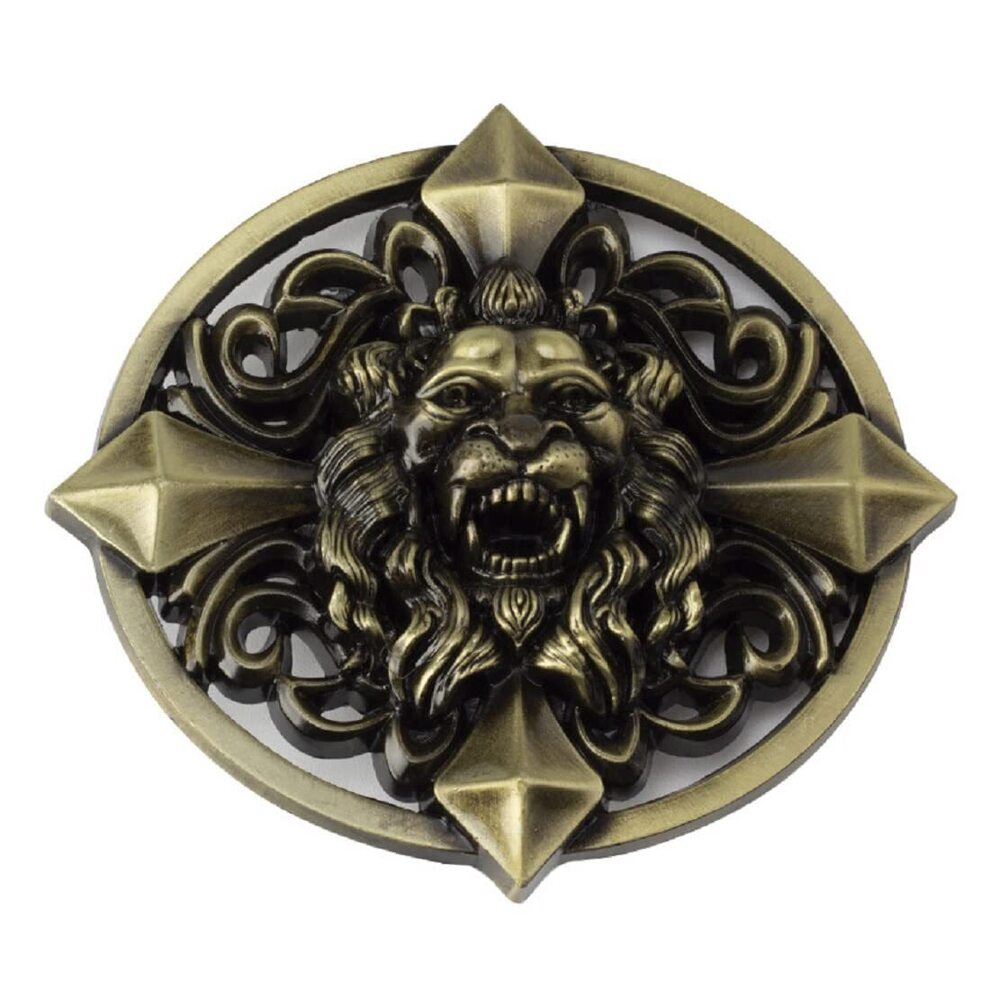 1203 Lion Belt Buckle , Cross Lion Belt Buckle, Celtic Lion Animal Belt